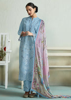 Powder Blue Pure Muslin Resham Embroidered Salwar Suit - Emponline | Grocsy