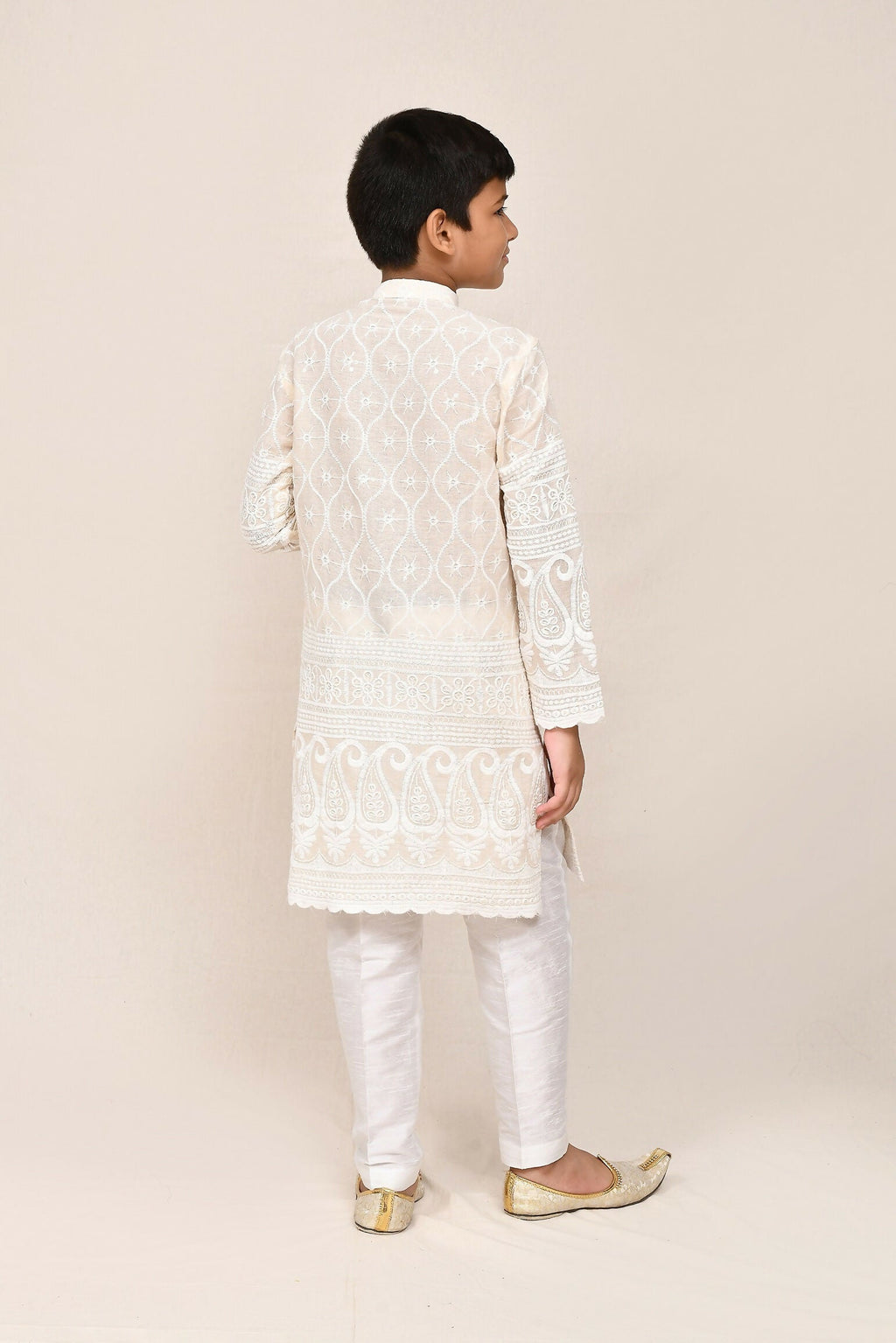 Joban Fashion Cotton Based With Thread & Sequence Work Cream Kurta With Straight Fit Pant | Grocsy