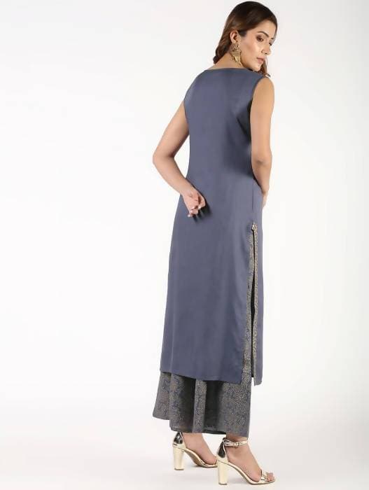 Aniyah Rayon Solid Pintucks Straight Grey Kurta (AN-154K) | Grocsy