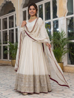Lehenga Mart Designer Anarkali Suit Ready To Wear Kurta Pant With Dupatta For Women-White | Grocsy