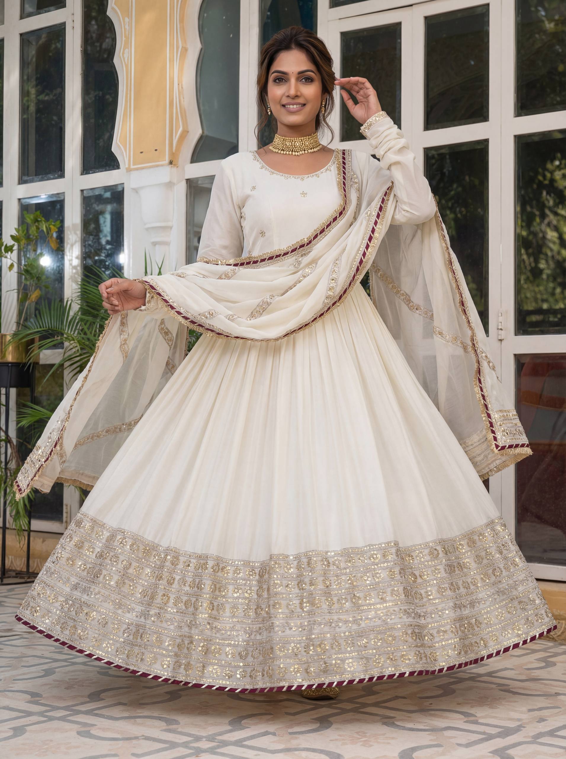 Lehenga Mart Designer Anarkali Suit Ready To Wear Kurta Pant With Dupatta For Women-White | Grocsy