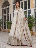 Lehenga Mart Designer Anarkali Suit Ready To Wear Kurta Pant With Dupatta For Women-White | Grocsy