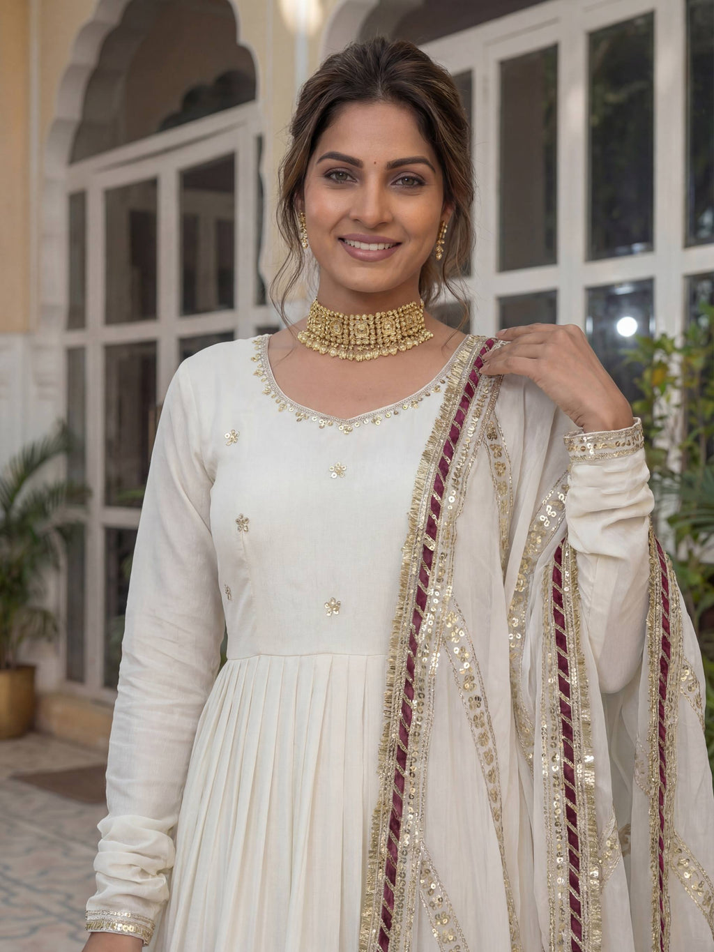 Lehenga Mart Designer Anarkali Suit Ready To Wear Kurta Pant With Dupatta For Women-White | Grocsy