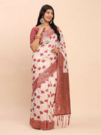 Shree Shyam Fashion Linen Cotton Maroon Saree | Grocsy