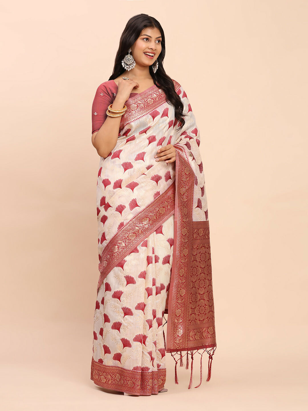 Shree Shyam Fashion Linen Cotton Maroon Saree | Grocsy