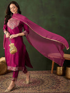 Sangria Woven Design Kurta & Trouser With Dupatta | Grocsy