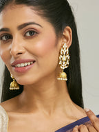 Nuyug 22K Gold-Plated Regal Kundan Stone Studded & Pearl Drop Jhumkas | Grocsy
