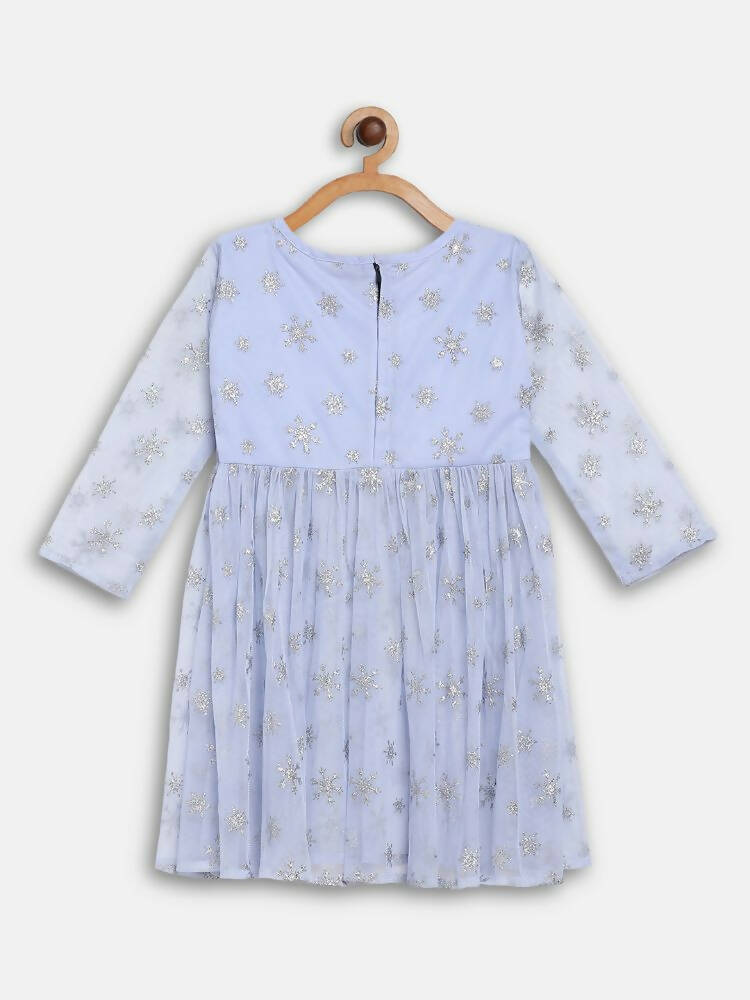 Ahalyaa Blue Net Kids Kurta Palazzo Sets For Girls | Grocsy