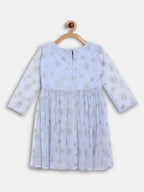 Ahalyaa Blue Net Kids Kurta Palazzo Sets For Girls | Grocsy