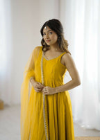 Joban Fashion Yellow Kurta Set Chanderi Sequence Embroidery Work | Grocsy