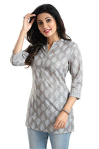 Snehal Creations Gracious Gray Rayon Short Kurti Tunic Top | Grocsy