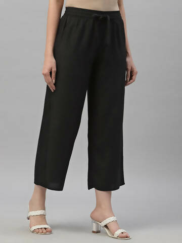 Juniper Women's Black Rayon Straight Solid Pant/Slim Pant | Grocsy
