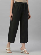 Juniper Women's Black Rayon Straight Solid Pant/Slim Pant | Grocsy