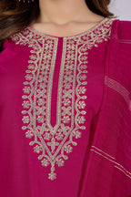 The52 Pink Women's Beautiful Embroidered Rayon Slub Fabric with Straight Kurta, Pant and Dupatta Set | Grocsy