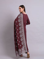 Joban Fashion Brown Cotton & Embroidery Work Kurta With Trousers & Dupatta Set | Grocsy