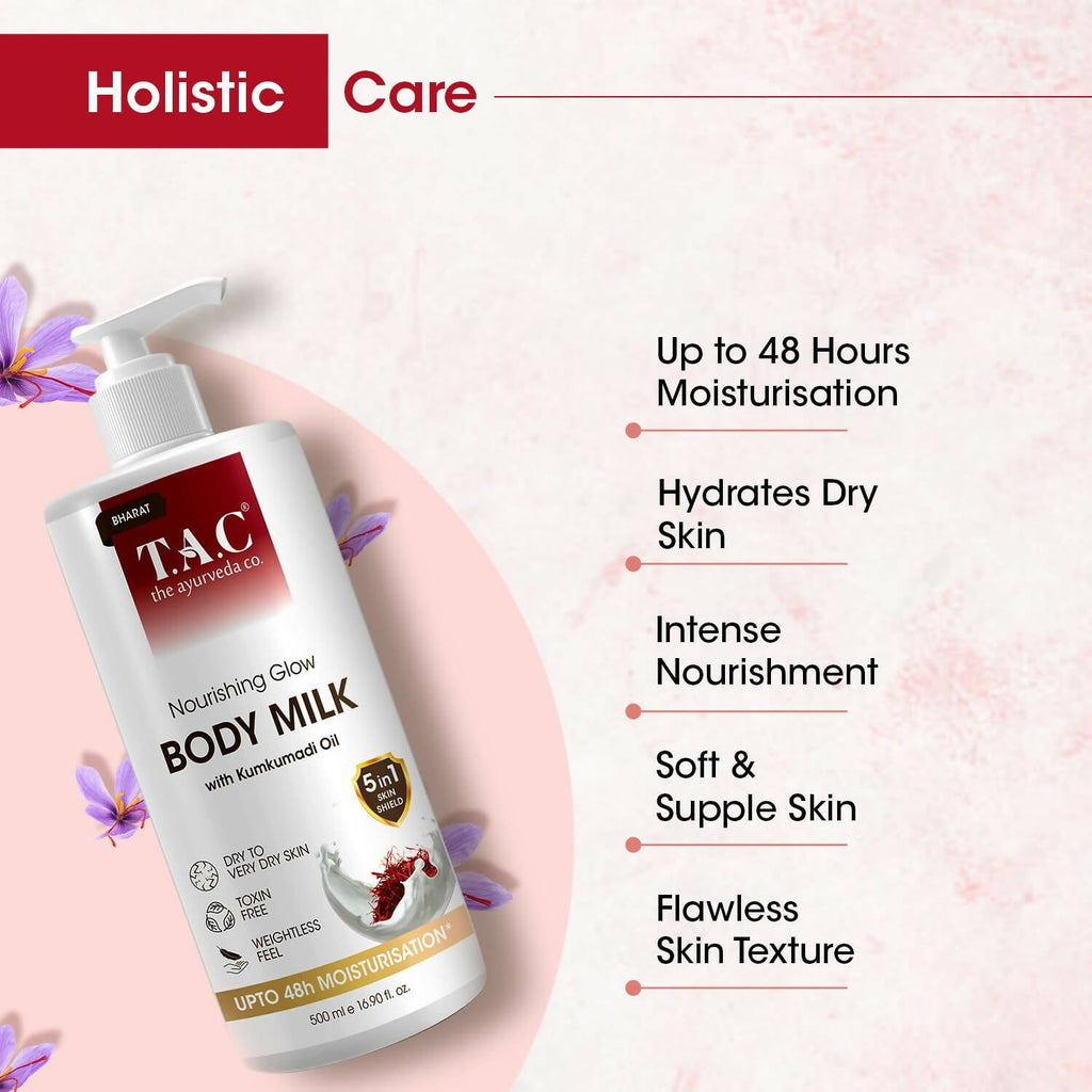 TAC - The Ayurveda Co. Nourishing Glow Body Milk with Kumkumadi Oil | Grocsy