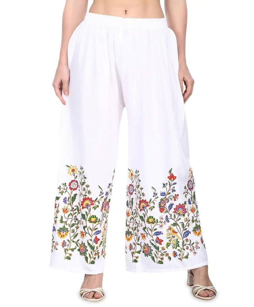 Mominos Fashion White Floral Design Palazzo | Grocsy