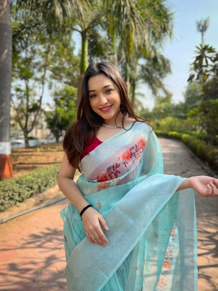Vamsee Mehar Sea Green Organza Saree | Grocsy