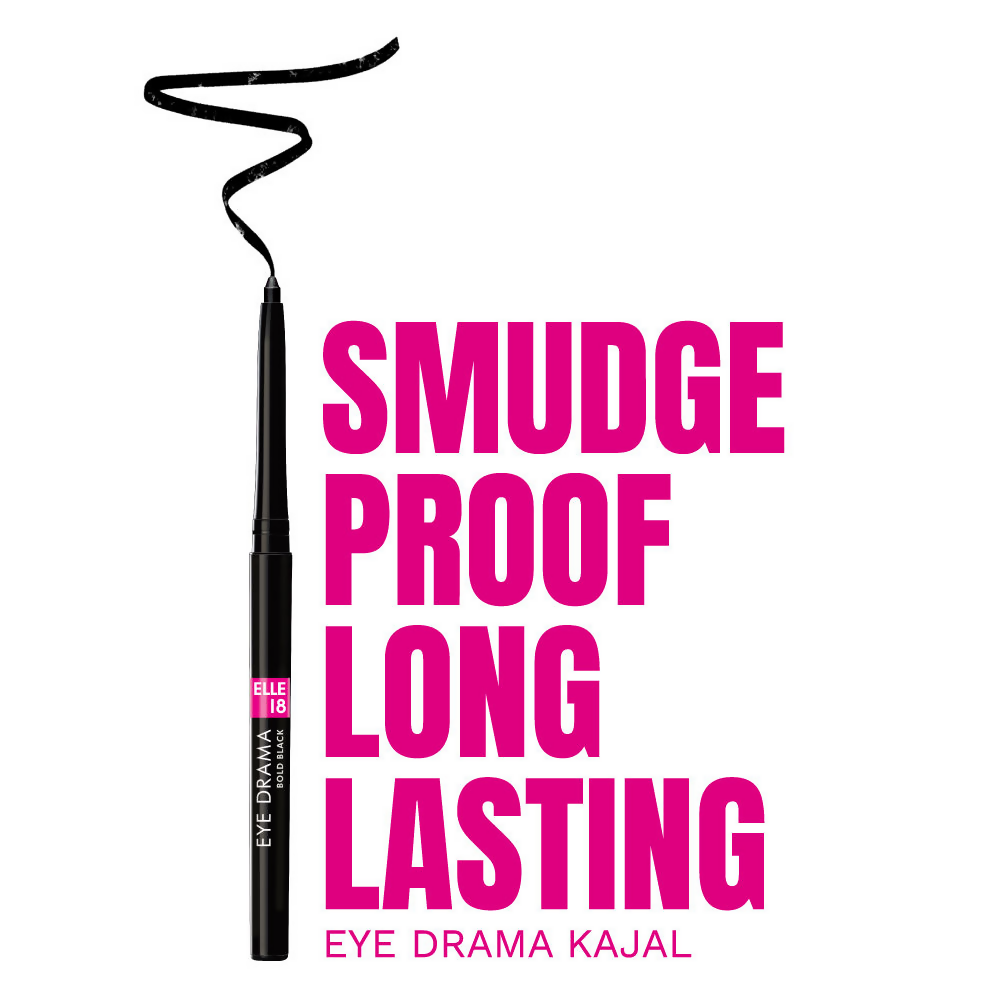 Elle 18 Eye Drama Kajal Super Black Matte Finish Deep Black | Grocsy
