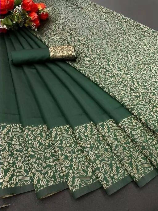 DEIANA'S Beautiful Designer Golden zari Soft Lichi Silk Saree - Green | Grocsy