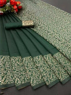DEIANA'S Beautiful Designer Golden zari Soft Lichi Silk Saree - Green | Grocsy