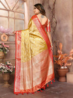 Anaita Golden Tissue Silk With Zari Weaving Saree With Blouse | Grocsy