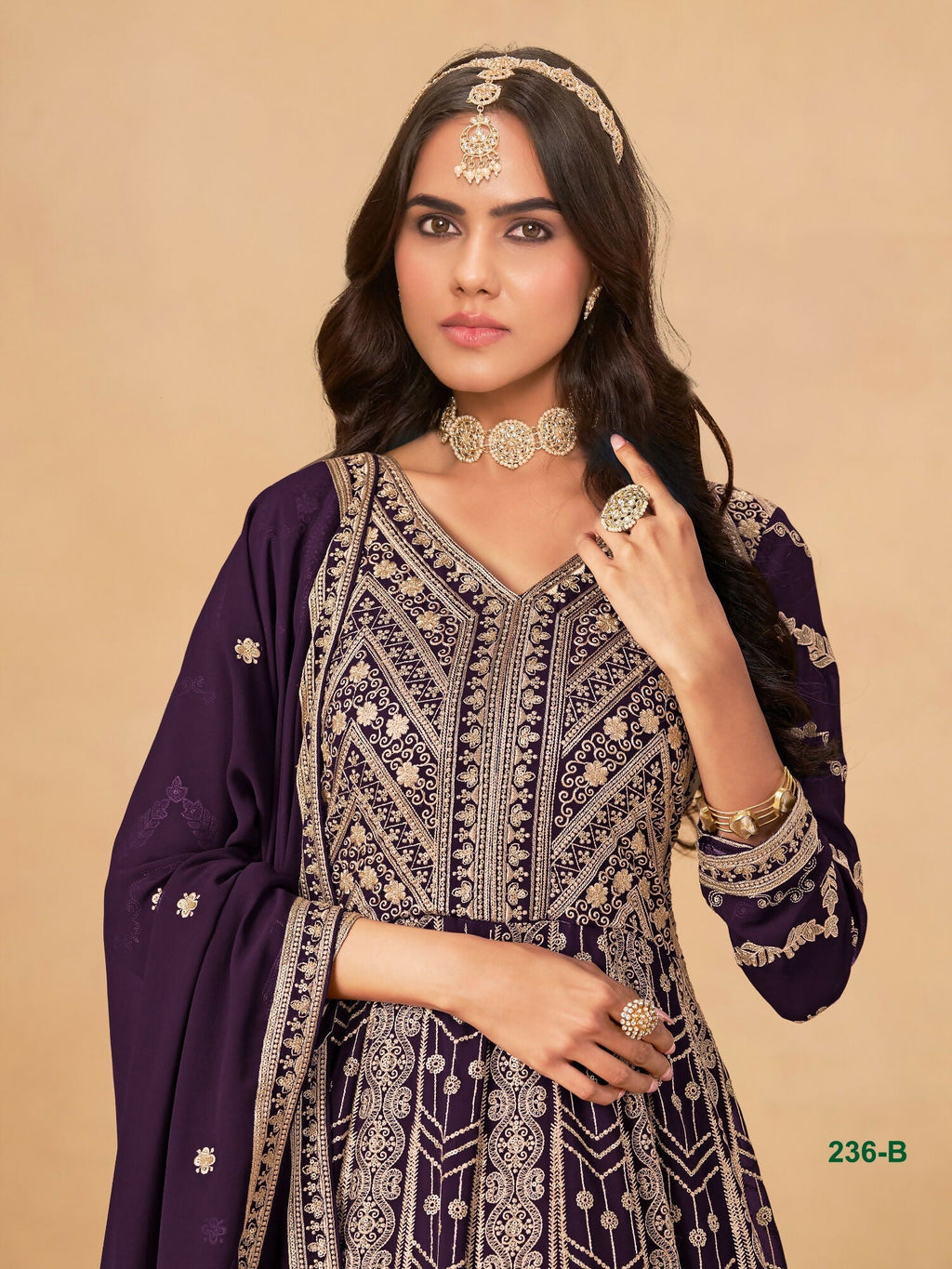 Anaita Wine Faux Georgette Stitched Anarkali Suit with Heavy Embroidery Work | Grocsy