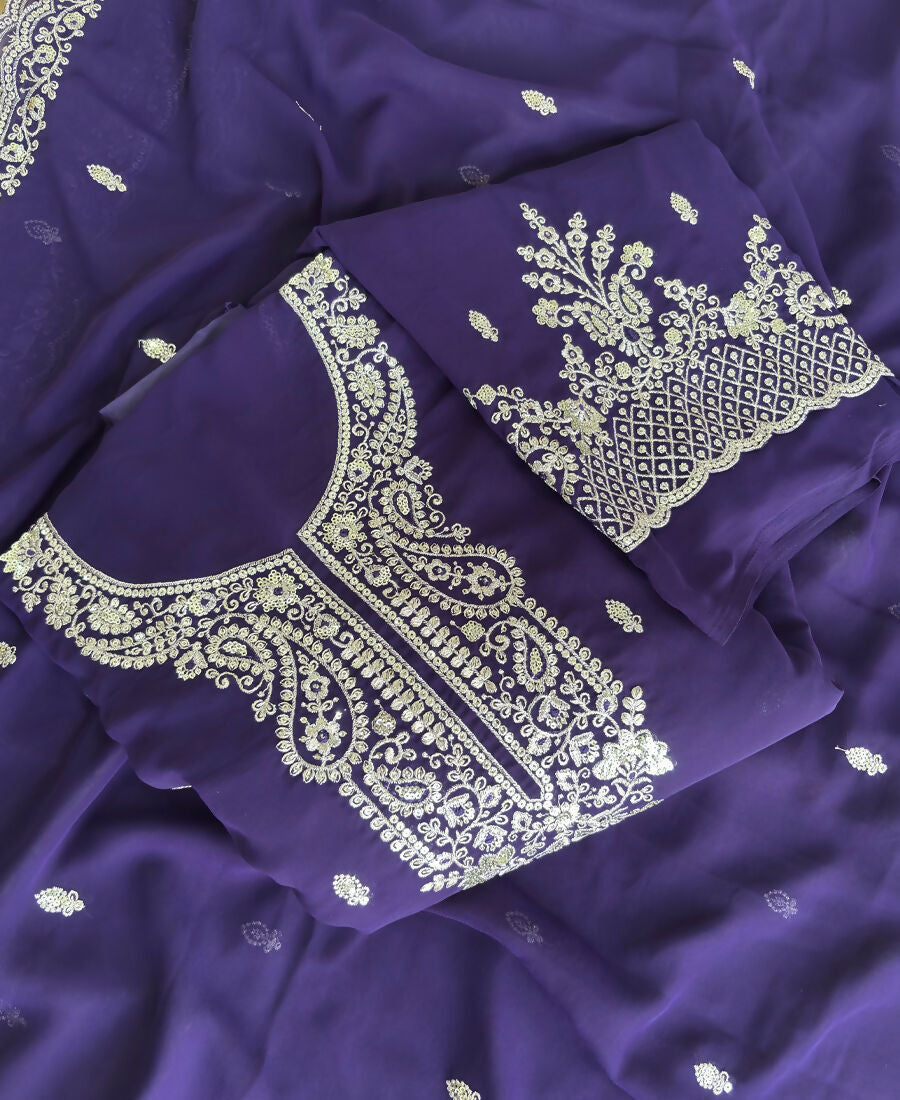 KC Purple Georgette Heavy Embroidered Fancy Suit For Women | Grocsy