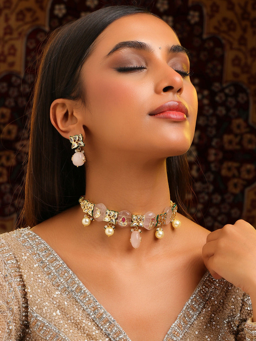 Ruby Raang Gulnaar Necklace And Earrings Set | Grocsy