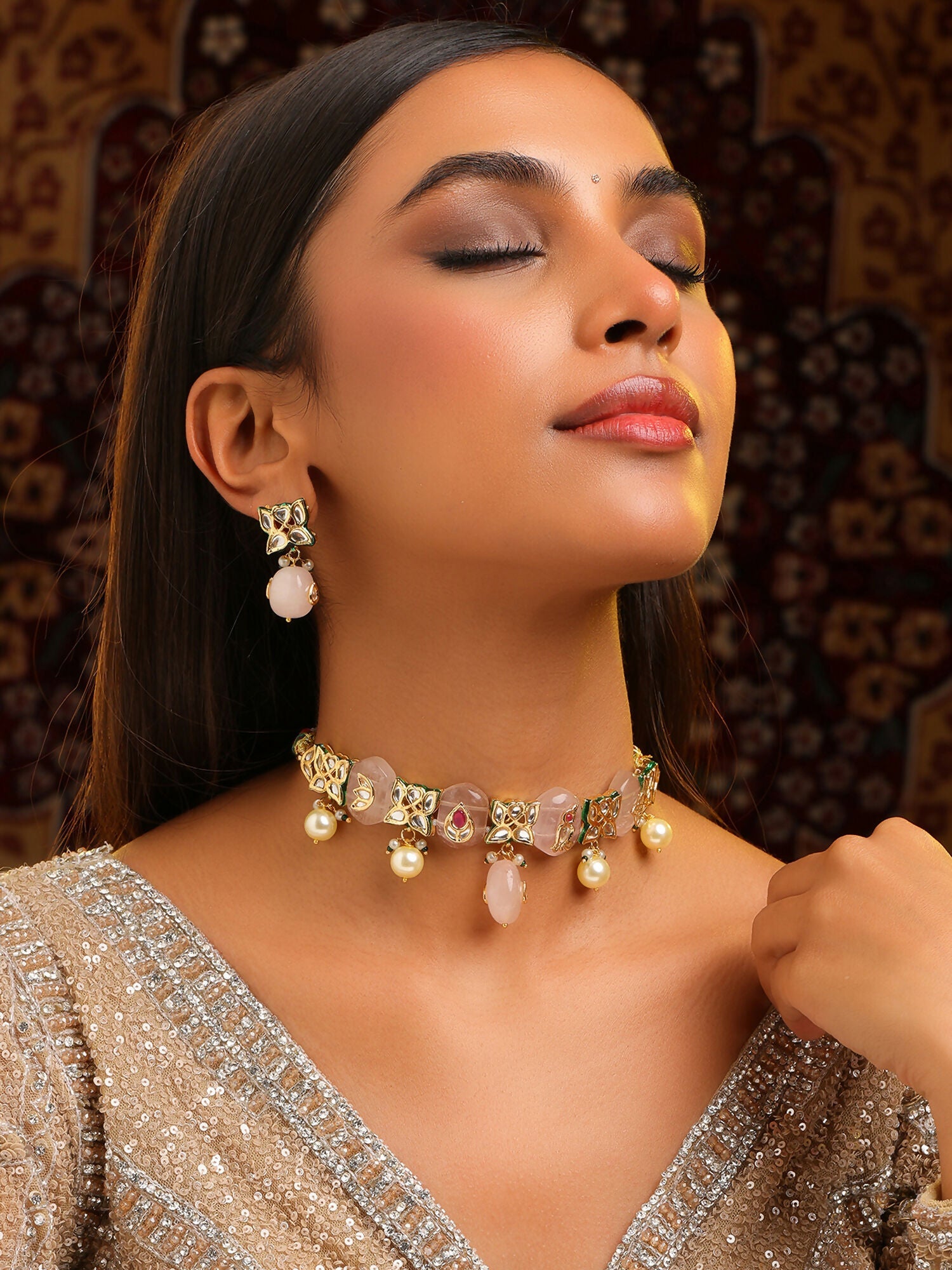Ruby Raang Gulnaar Necklace And Earrings Set | Grocsy