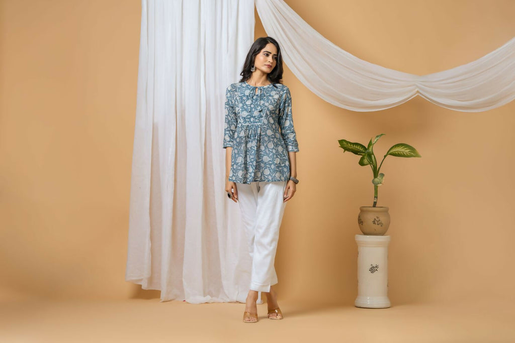 Joban Fashion Blue Floral Hand Block Printed Cotton Co-Ord Set | Grocsy