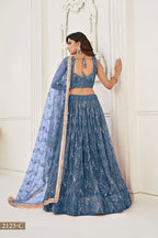 Eilara Glamorous Turquoise Net With Sequins And Thread Embroidery Real Mirror Work Lehenga Choli For Wedding | Grocsy