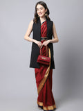 Even Apparels Black Polywool Open Front Women's Long Coat | Grocsy