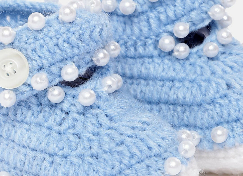 Chutput Kids Woollen Hand Knitted Self Desgin Detailed Booties - Blue | Grocsy