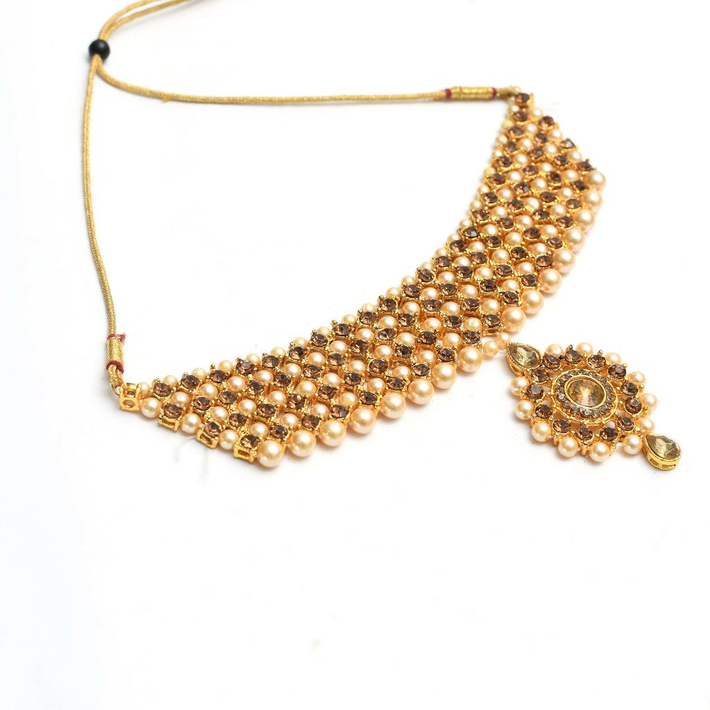 Mominos Fashion Johar Kamal Gold-Polished Brass Finish Kundan/Stone Choker For Women (Golden) | Grocsy