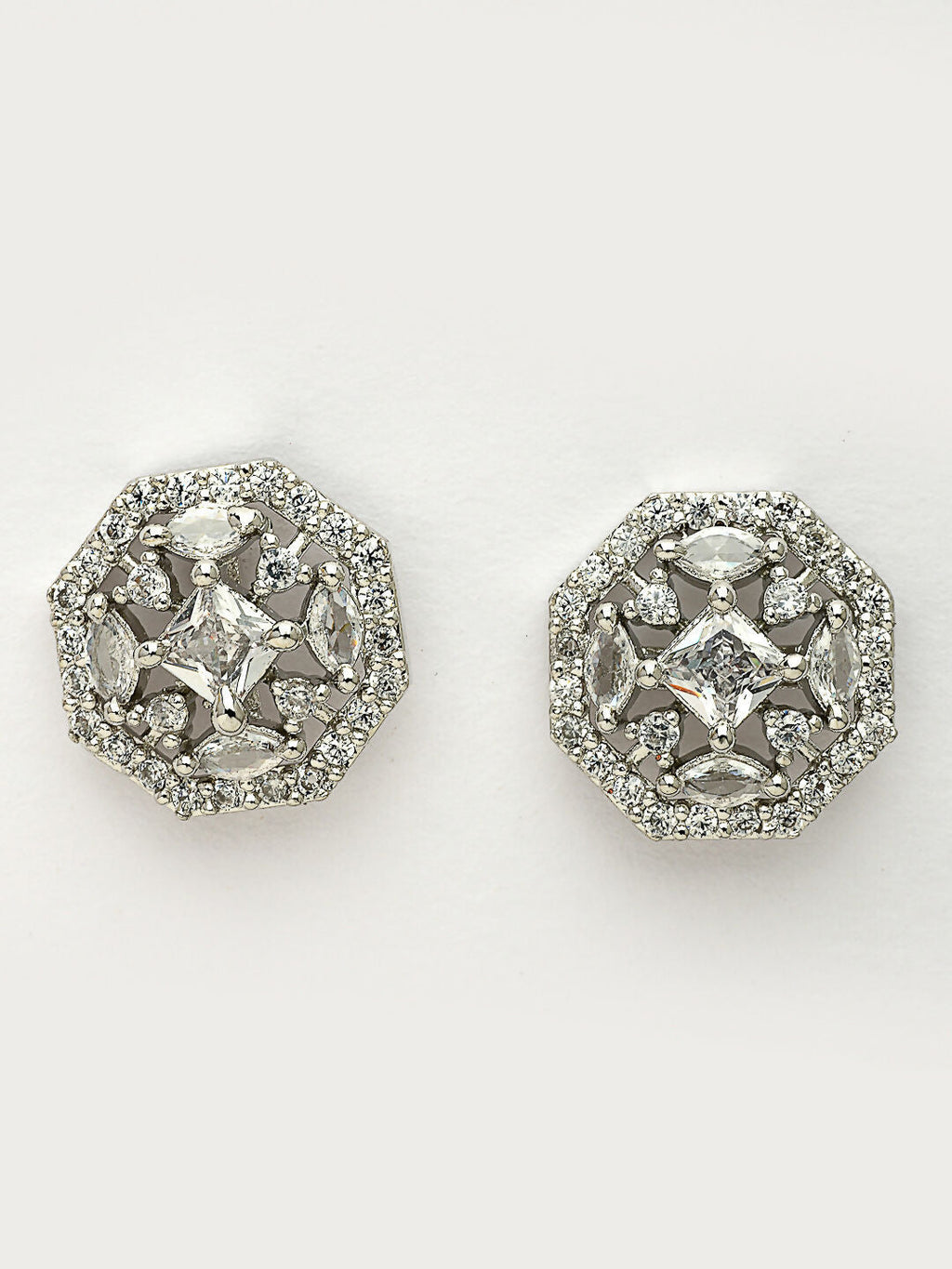 NVR Women's Silver-Plated AD- Studded Circular Shaped Studs Earring | Grocsy