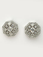 NVR Women's Silver-Plated AD- Studded Circular Shaped Studs Earring | Grocsy