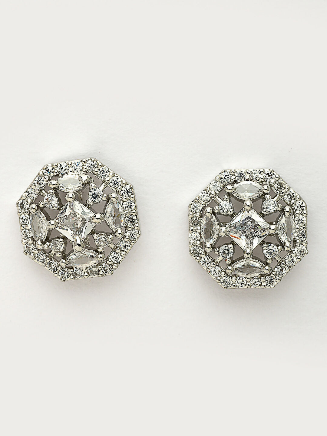 NVR Women's Silver-Plated AD- Studded Circular Shaped Studs Earring | Grocsy