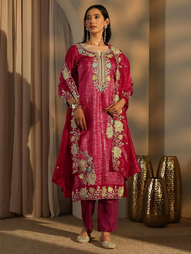 Teeya Creation Rani Color Barsana Silk Pakistani Style Salwar Suit | Grocsy