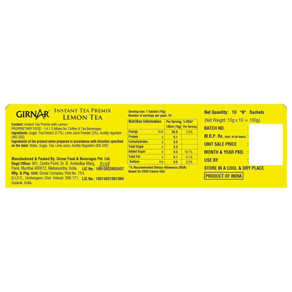 Girnar Instant Premix Lemon Black Tea Granules | Grocsy