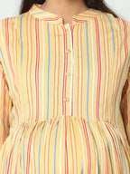 Manet Three Fourth Maternity Dress Striped With Concealed Zipper Nursing Access - Yellow | Grocsy