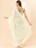 Yellow Organza Paisely Embroidered Saree with Unstitched Blouse Piece - Roozal | Grocsy