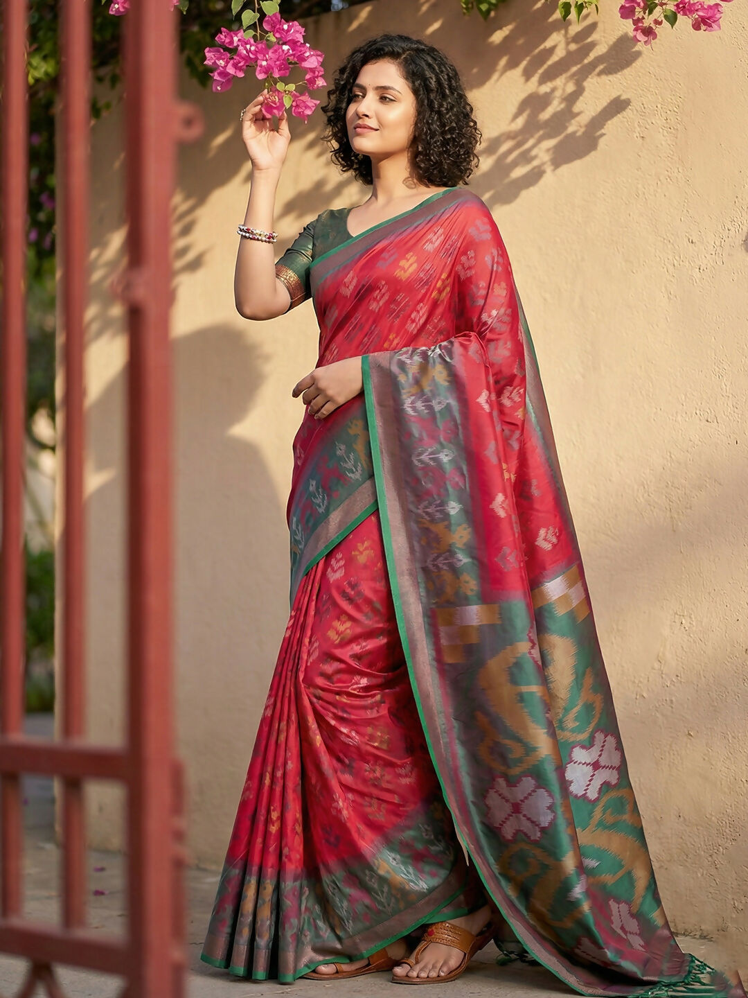 Shree Shyam Fashion Red Pochampally Silk Saree | Grocsy