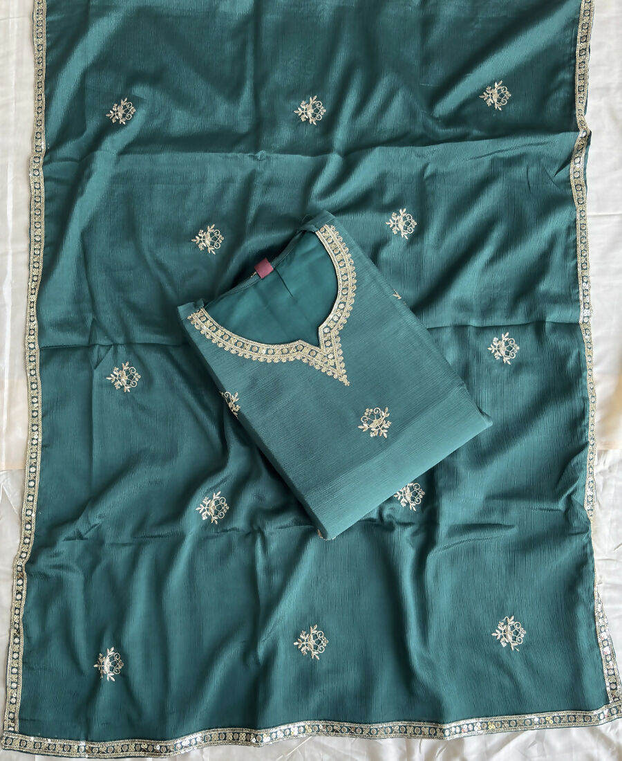 KC Green Ethnic Wear Ready Made Chinon Suit For Women | Grocsy