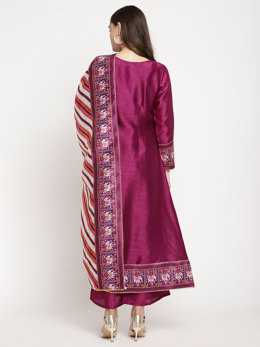 Ahalyaa Women's Purple Poly Silk Solid Kurta Palazzo Set With Dupatta | Grocsy