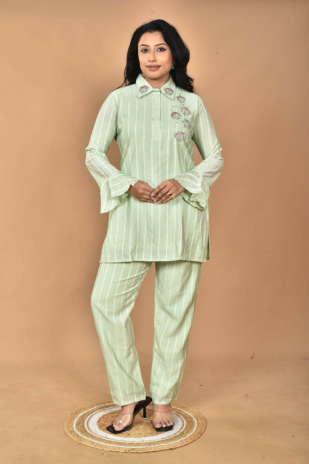 Morchari Women And Hand Embroidery Co-Ords-Green | Grocsy