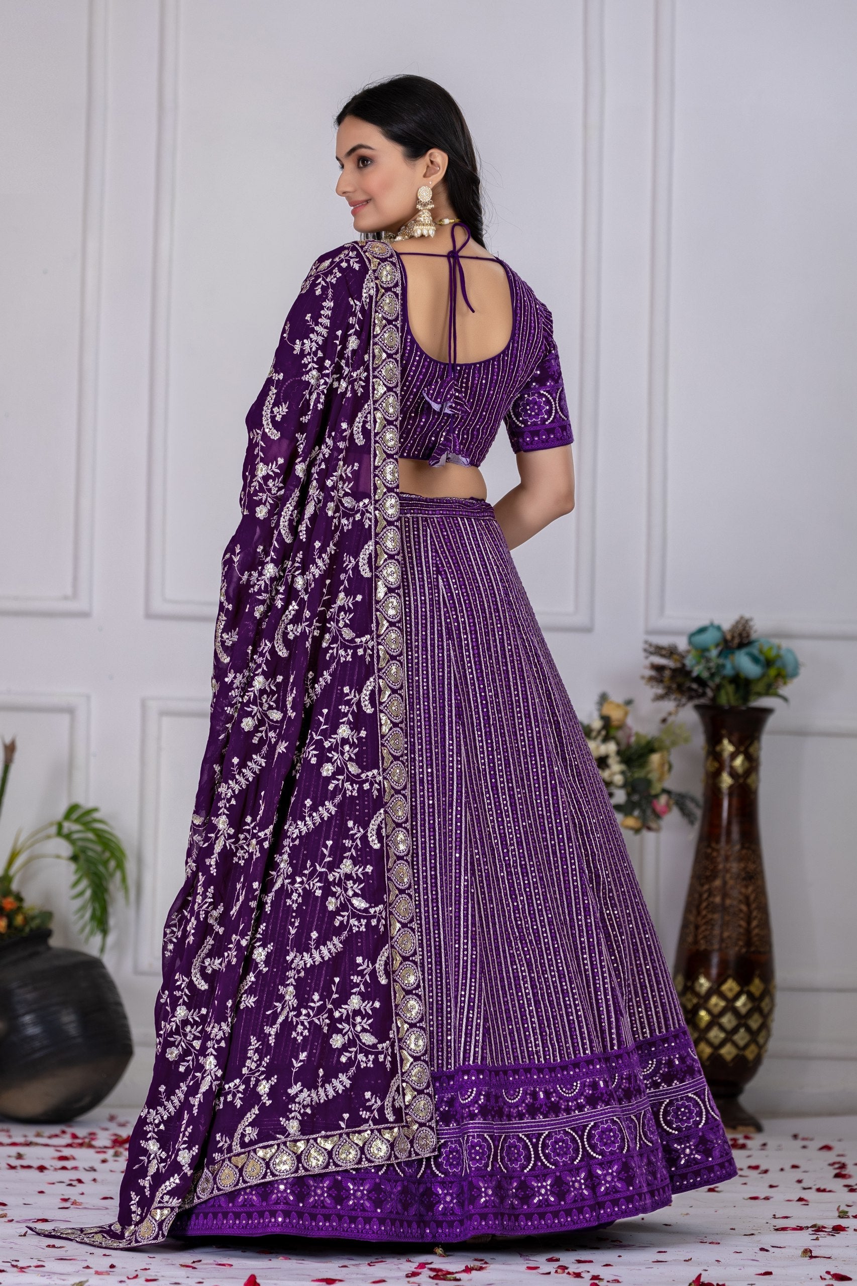Lehenga Mart Purple Georgette Desigenr Wedding Lehnega Choli | Grocsy