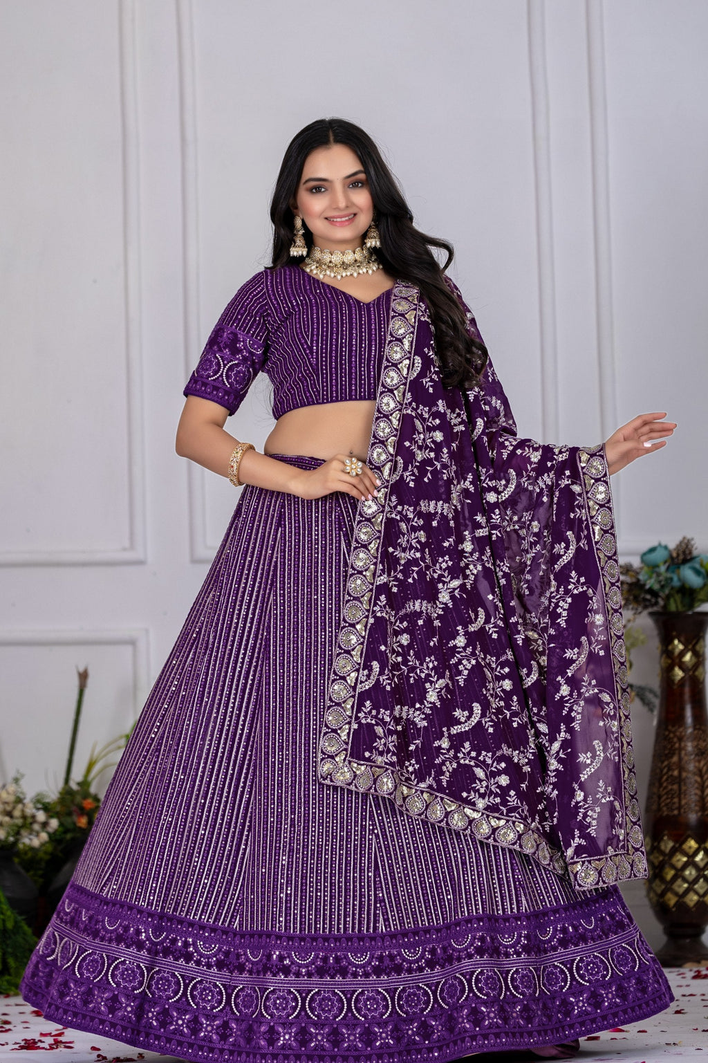 Lehenga Mart Purple Georgette Desigenr Wedding Lehnega Choli | Grocsy