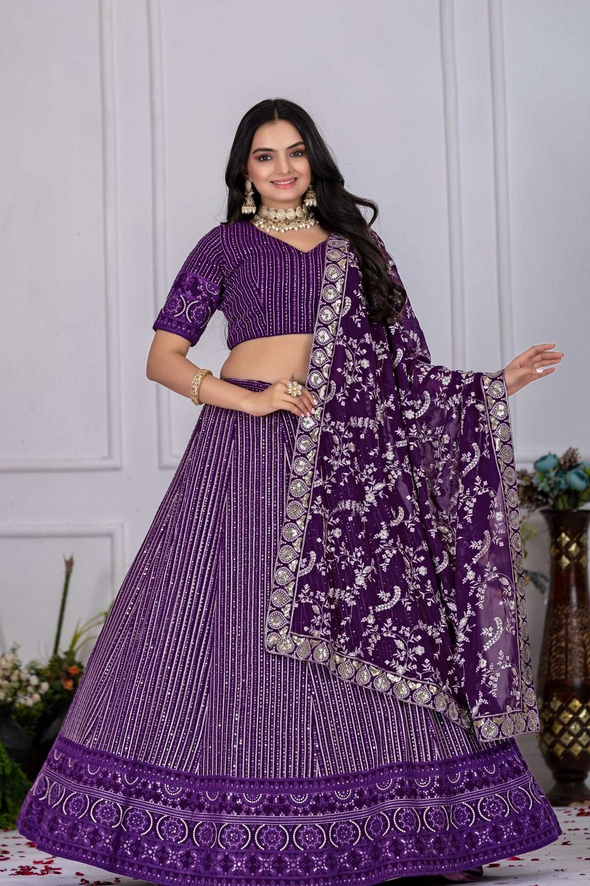 Lehenga Mart Purple Georgette Desigenr Wedding Lehnega Choli | Grocsy