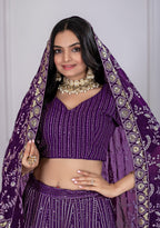 Lehenga Mart Purple Georgette Desigenr Wedding Lehnega Choli | Grocsy